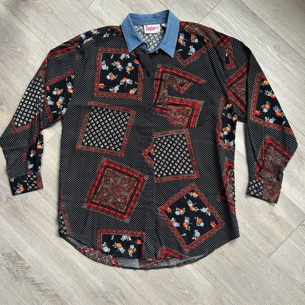 Vintage Pennylane Women's Patchwork Button-Up Bla… - image 1